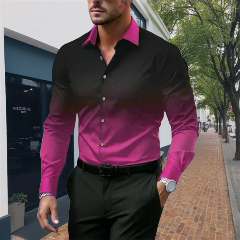 Camisa listrada de manga comprida casual