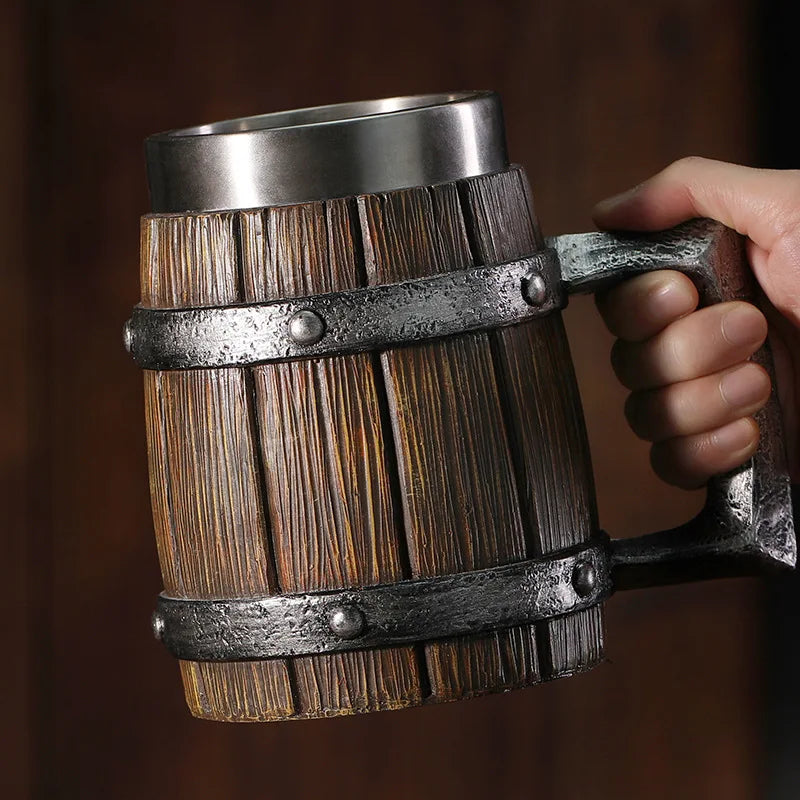 Caneca de Cerveja de Tambor de Madeira