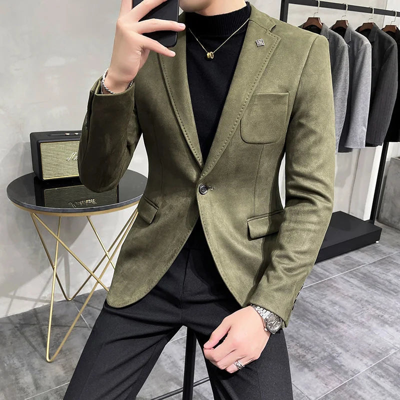 Blazer de botão único camurça slim fit