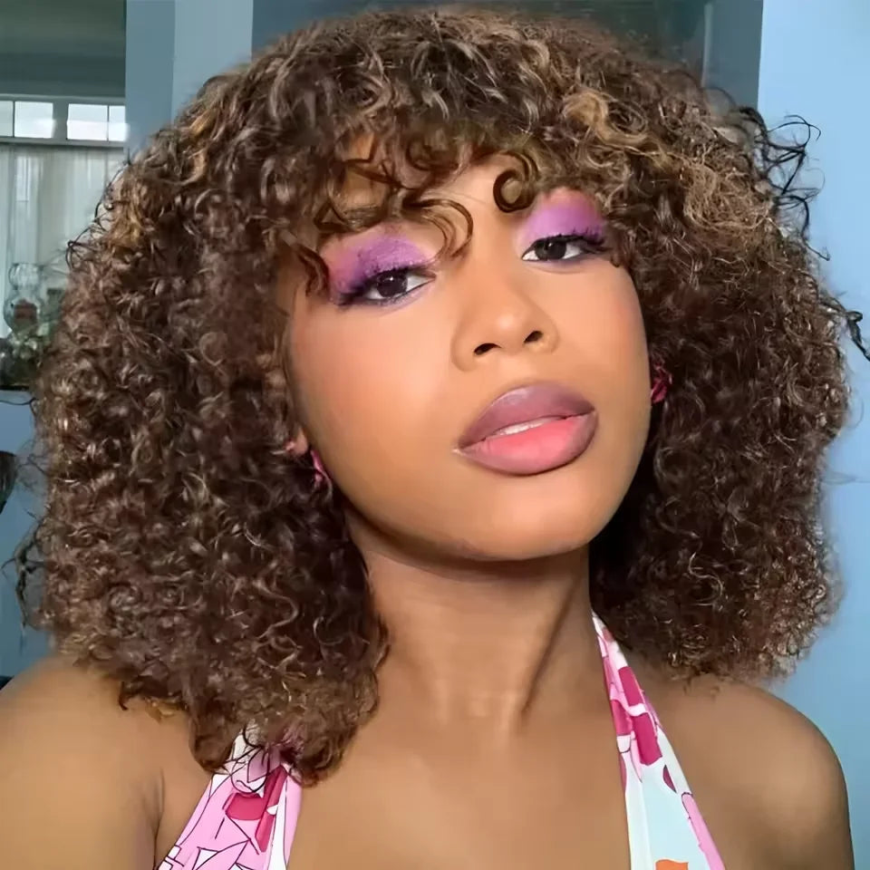 Peruca curta afro kinky encaracolado