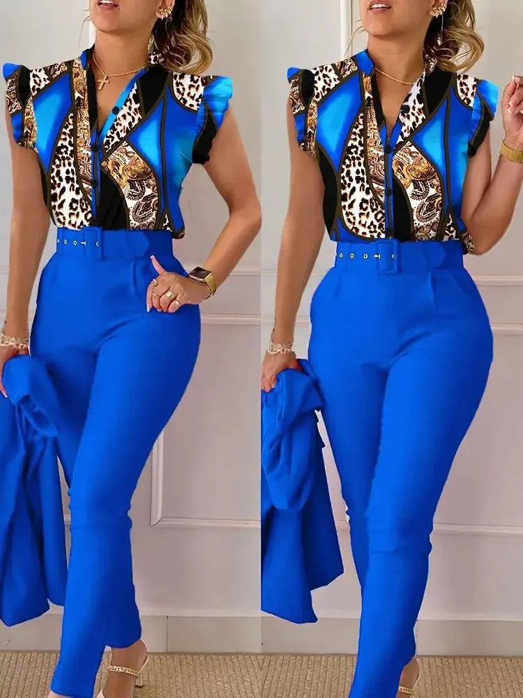 Fato elegante e fino conjunto de 2 peças gola V