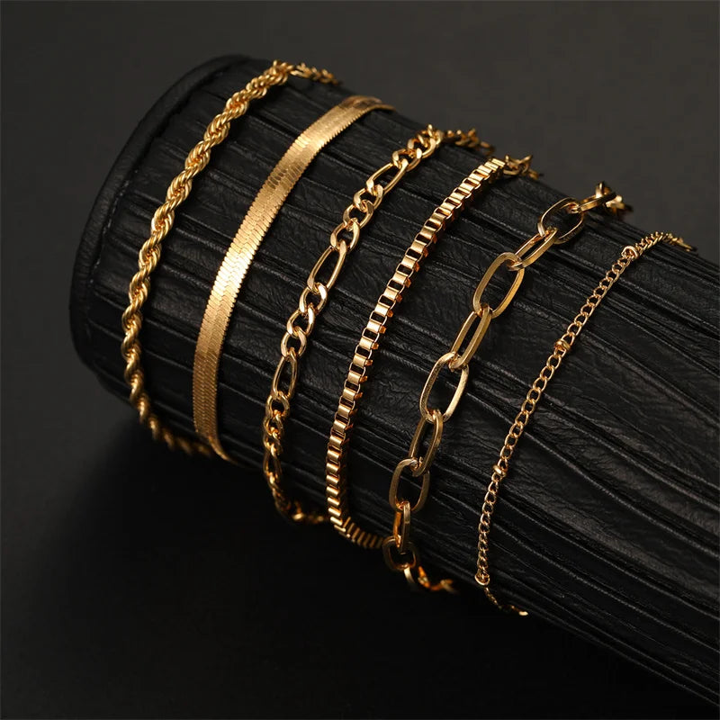 Conjunto de pulseiras de cor dourada 6 peças