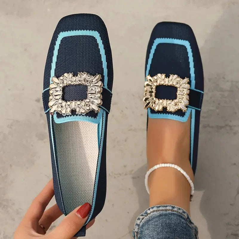 Mocassins planos sapatos femininos tricô