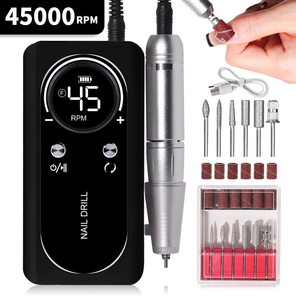 Máquina Elétrica para Broca de Unhas — Profissional, Recarregável, 45.000 RPM