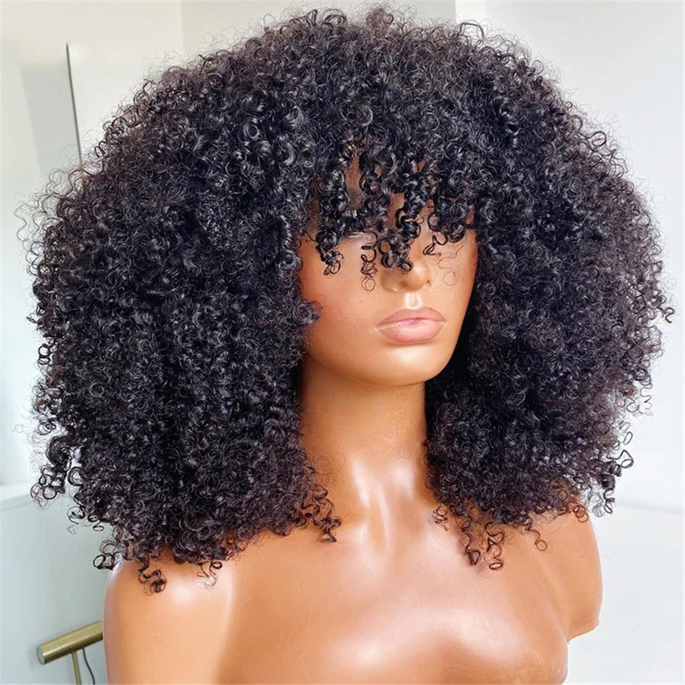 Peruca marrom afro kinky encaracolado