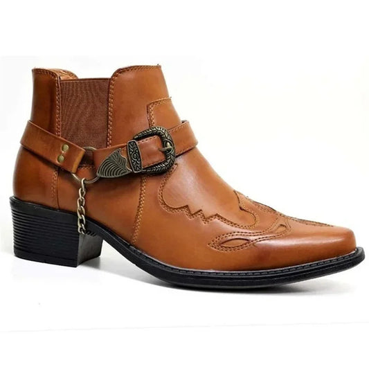 Botas Masculinas Western Vintage em Couro PU com Fivela