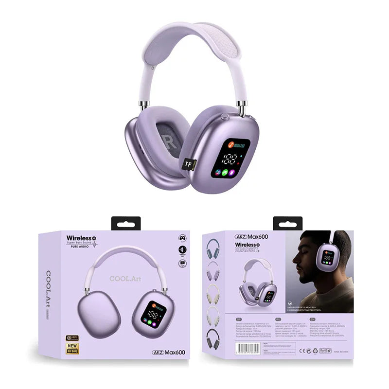 Fones de ouvido Bluetooth sem fio com tela digital RGB