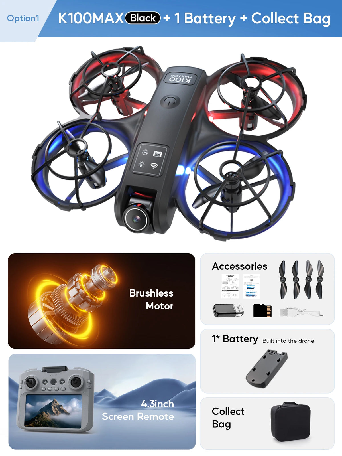 Drone AXNEN K100MAX 4K — Câmera Dupla, Controlo Remoto LCD e Fotografia Aérea