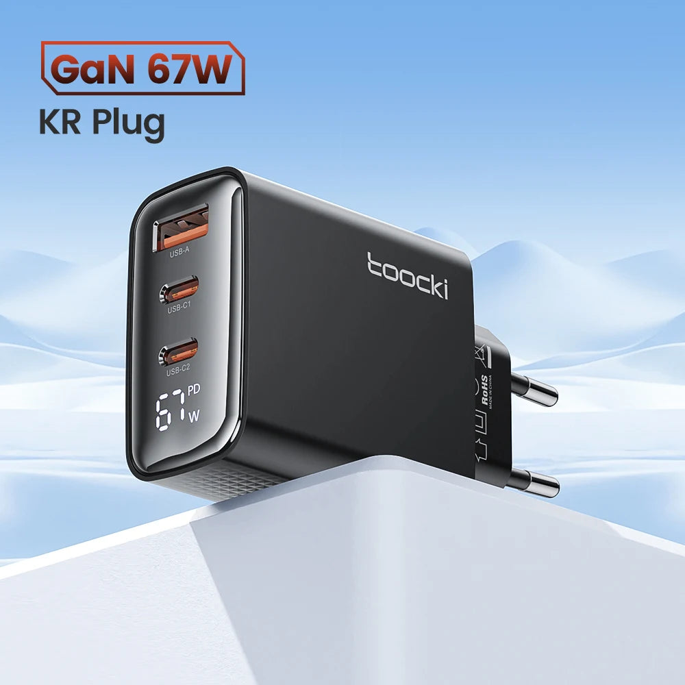 Carregador com Display Digital Toocki 67W GaN