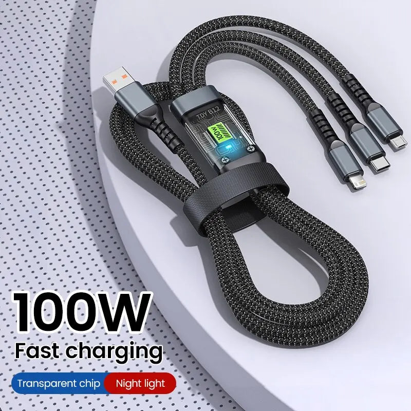 Cabo de carregamento rápido USB tipo-C 3 em 1