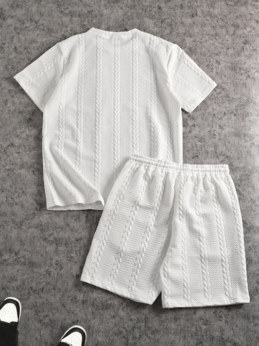 Conjunto Masculino Texturizado de Camiseta e Calções