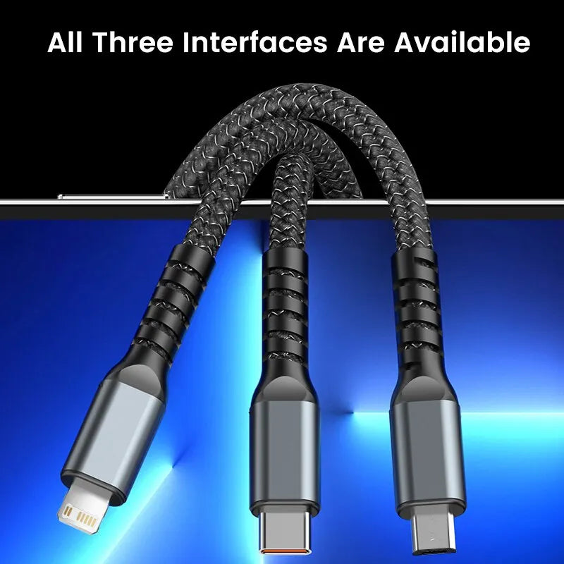 Cabo de carregamento rápido USB tipo-C 3 em 1
