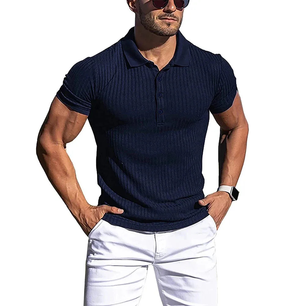 Camisa polo de gola alta listra