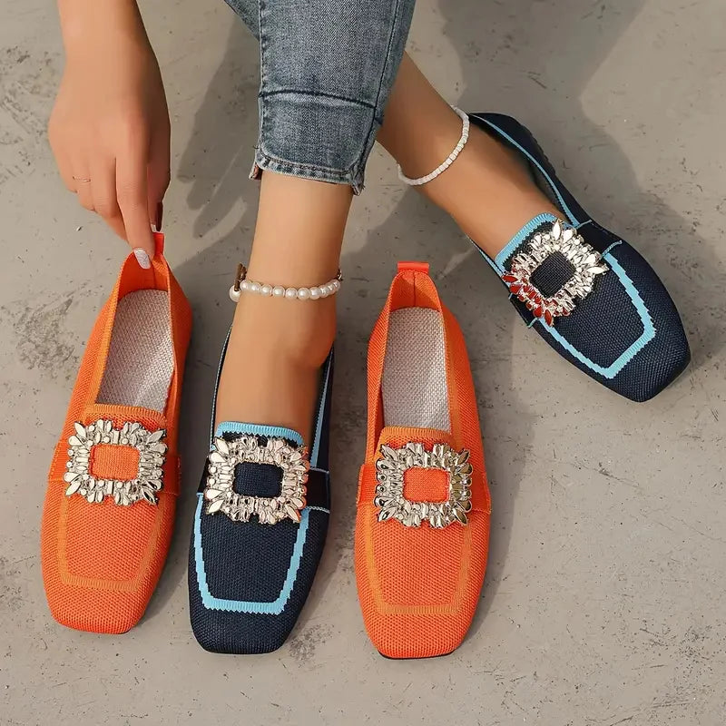 Mocassins planos sapatos femininos tricô