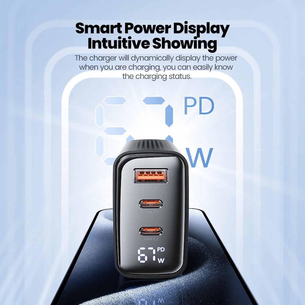 Carregador USB Toocki-GaN com Display Digital