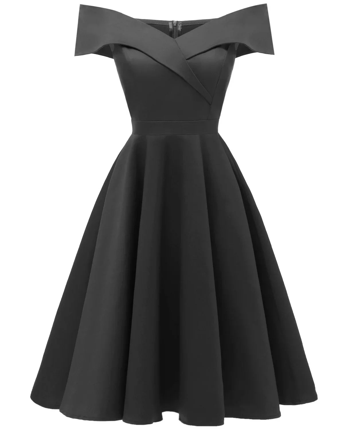 Vestido sem ombro com decote em V Midi