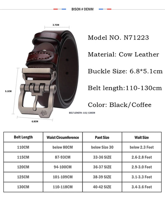 Cinto Bison denim de couro genuíno