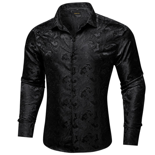 Camisa Masculina Paisley de Manga Longa em Poliéster