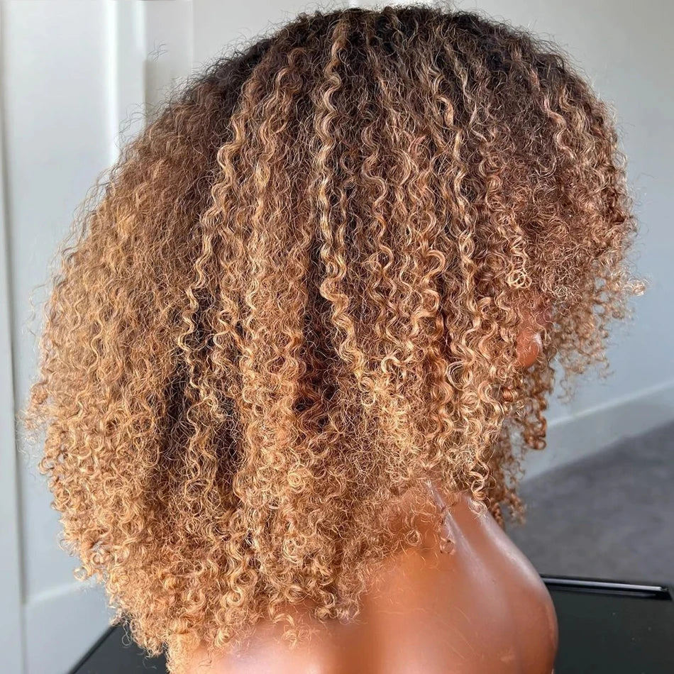 Peruca marrom afro kinky encaracolado