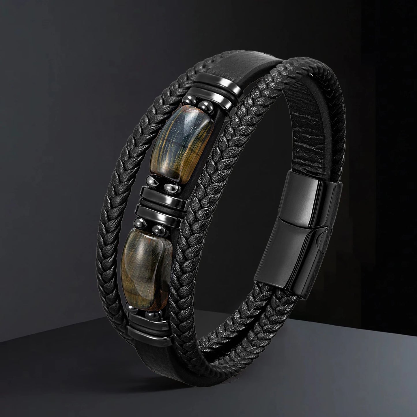 Pulseiras de couro com pedra natural