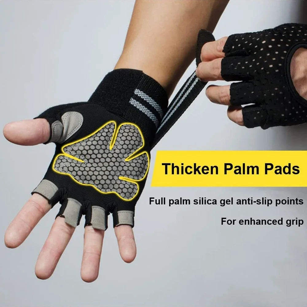 Luvas de fitness de meio dedo com suporte para o pulso