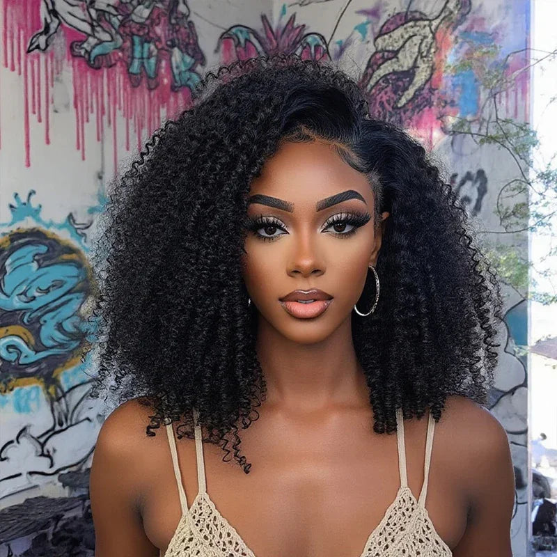 Peruca sem costura afro kinky encaracolado