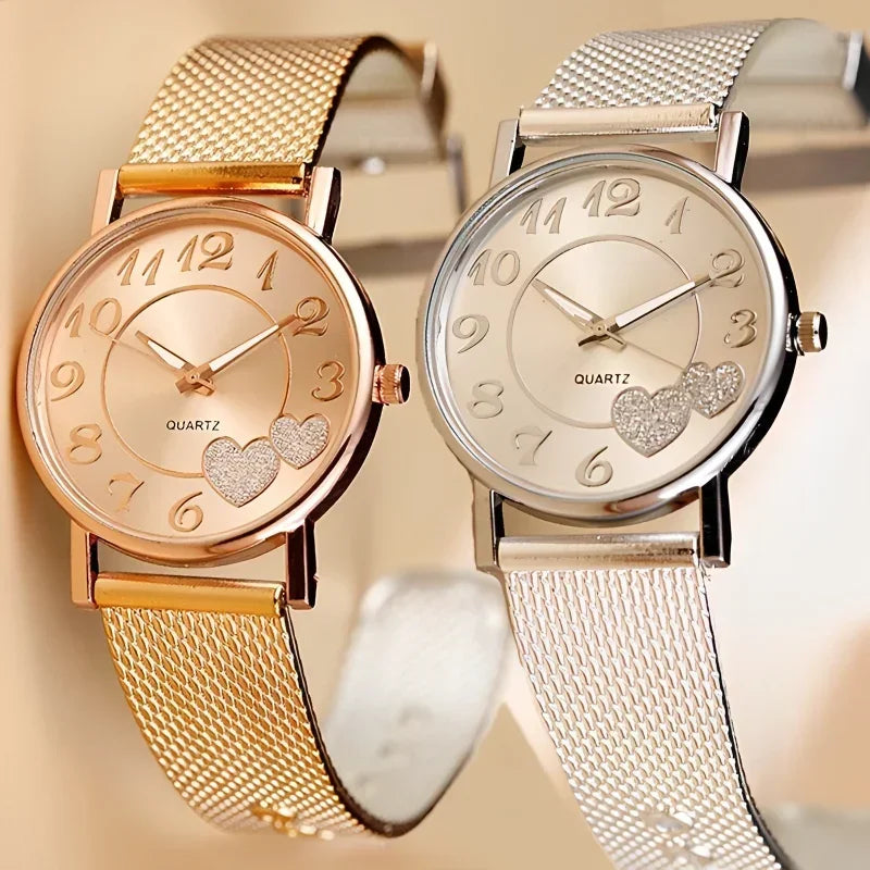 Relógio Elegante rosa ouro coração dial