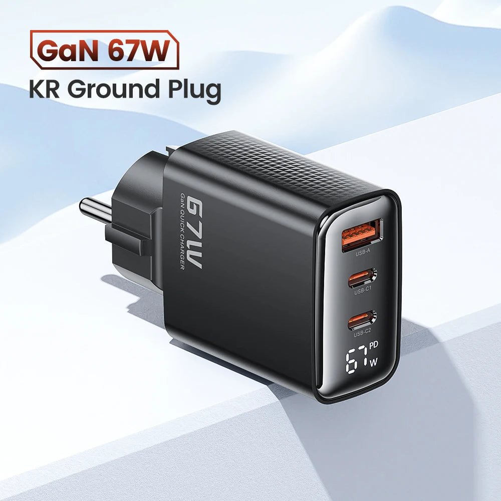 Carregador com Display Digital Toocki 67W GaN