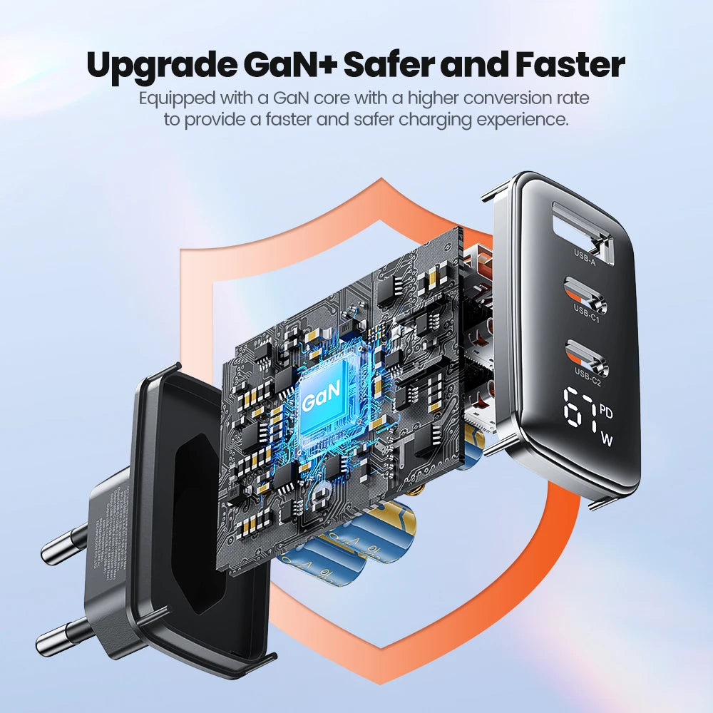 Carregador USB Toocki-GaN com Display Digital