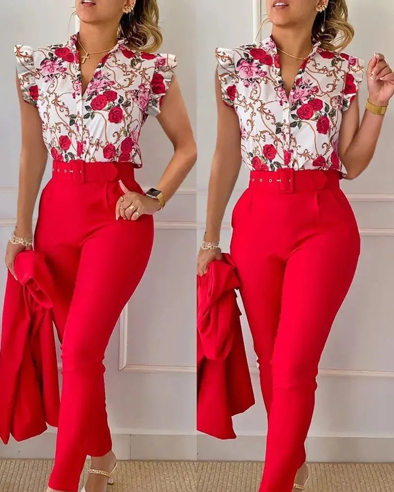 Fato elegante e fino conjunto de 2 peças gola V