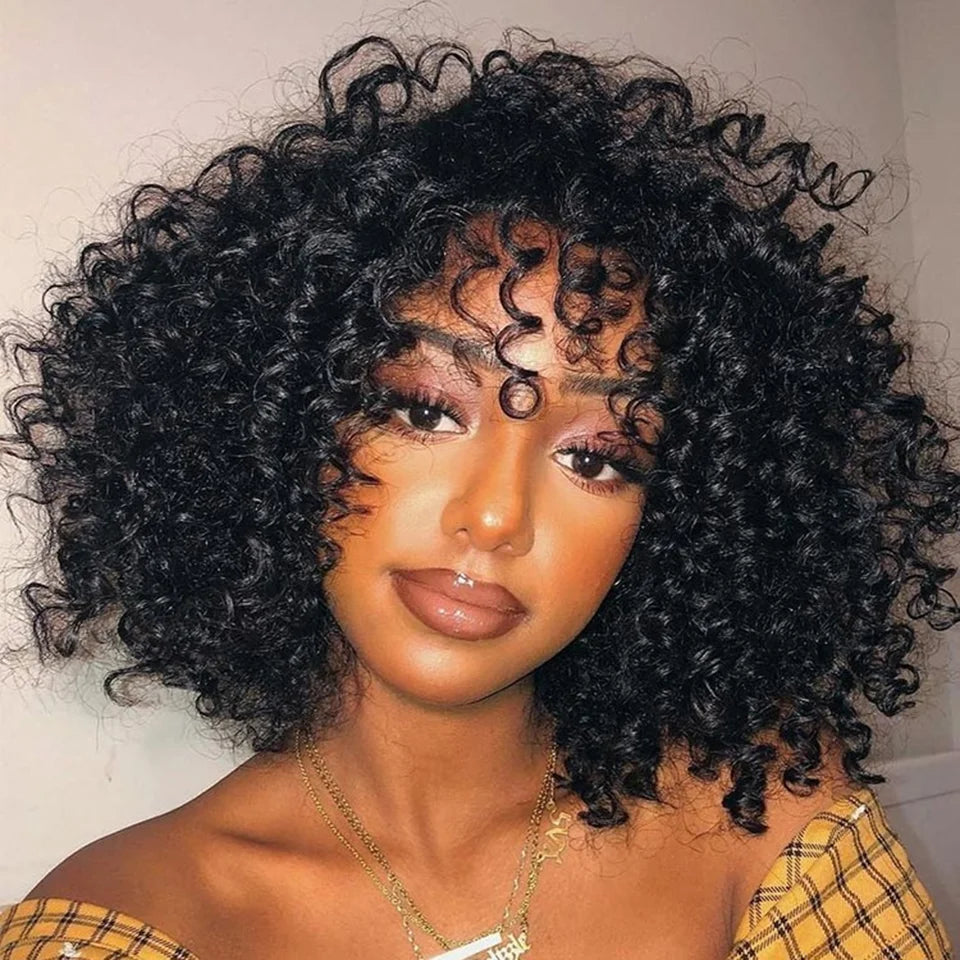 Peruca curta afro kinky encaracolado