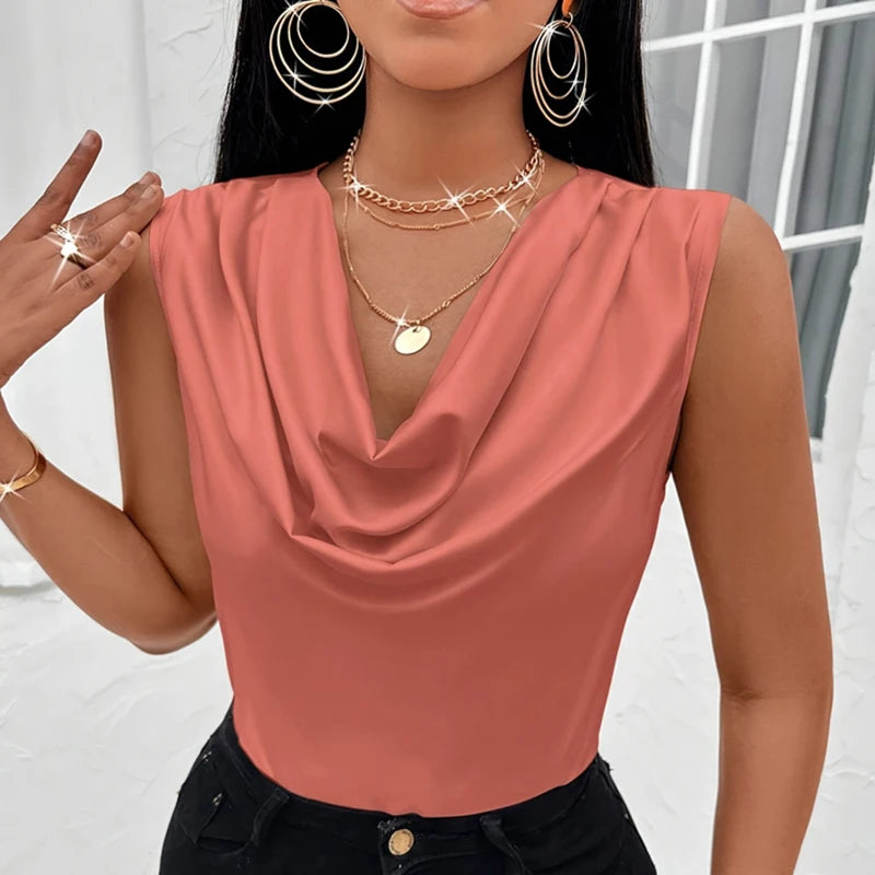Blusa de seda-como cetim regata