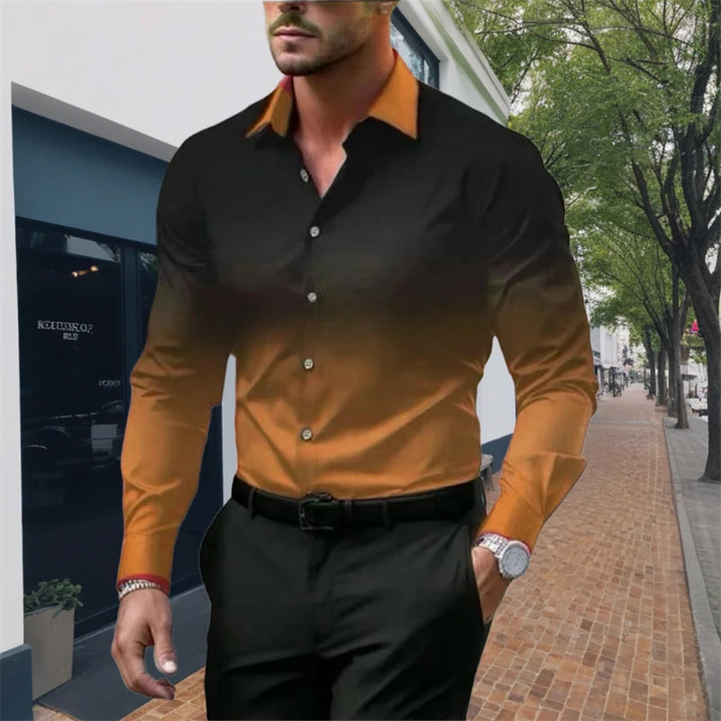 Camisa listrada de manga comprida casual