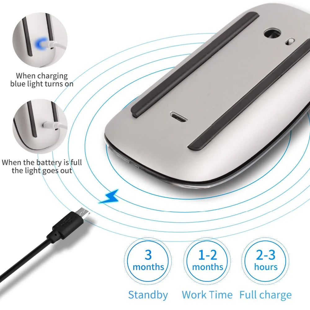 Mouse sem fios bluetooth silencioso recarregável
