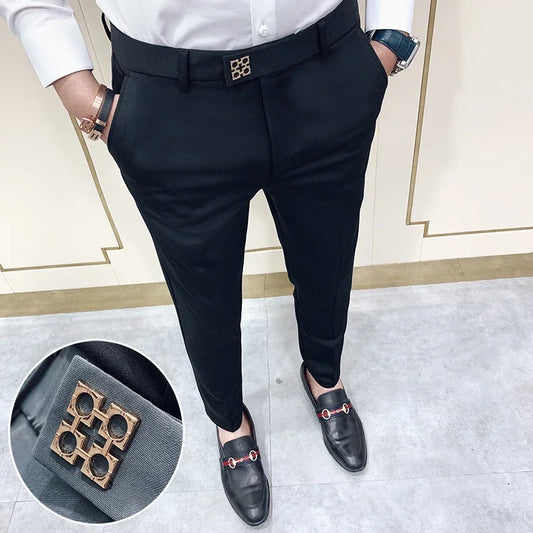 Calças sociais casuais slim fit masculinas para a primavera