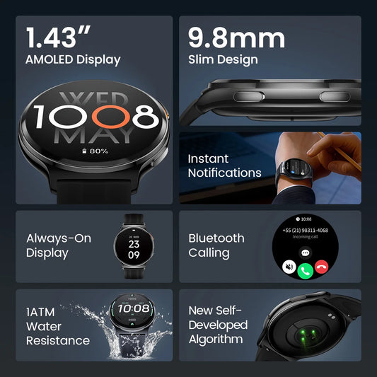 HAYLOU Solar Lite 2 — Smartwatch com Ecrã AMOLED de 1,43"