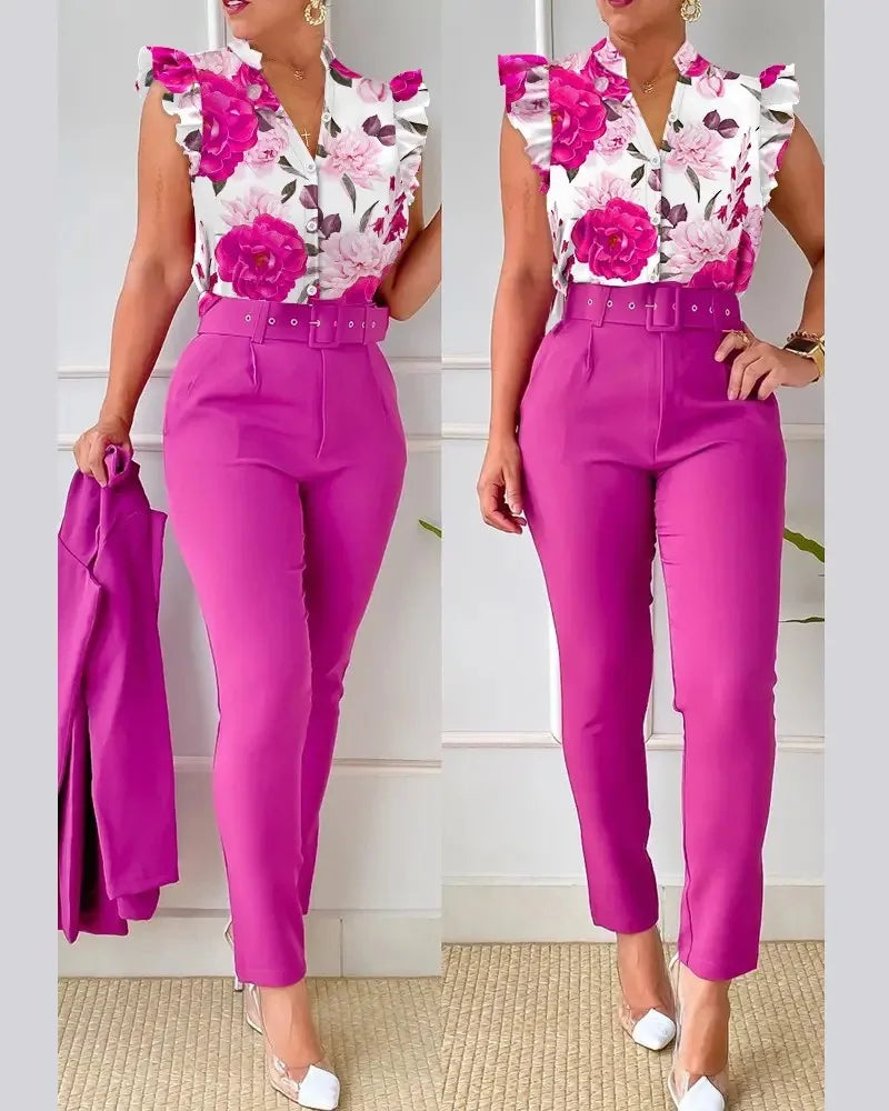 Fato elegante e fino conjunto de 2 peças gola V