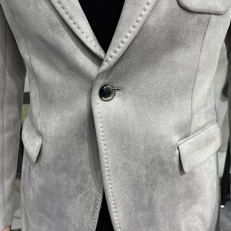 Blazer de botão único camurça slim fit