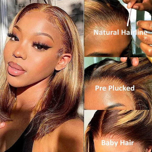 Peruca curta reta Bob com frontal de renda