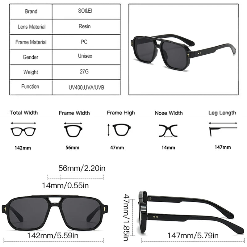 Óculos de sol quadrados UV400
