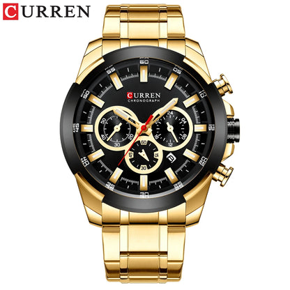 Relógio de pulso desportivo casual Curren com bracelete em aço inoxidável