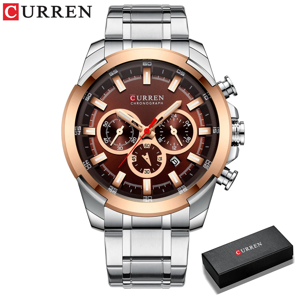 Relógio de pulso desportivo casual Curren com bracelete em aço inoxidável