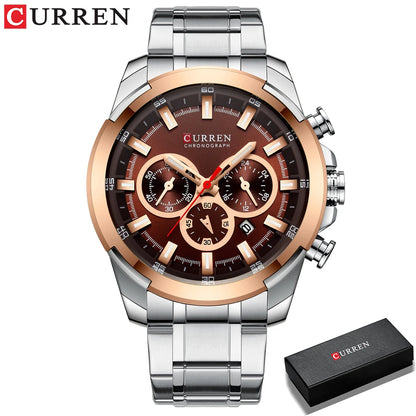 Relógio de pulso desportivo casual Curren com bracelete em aço inoxidável