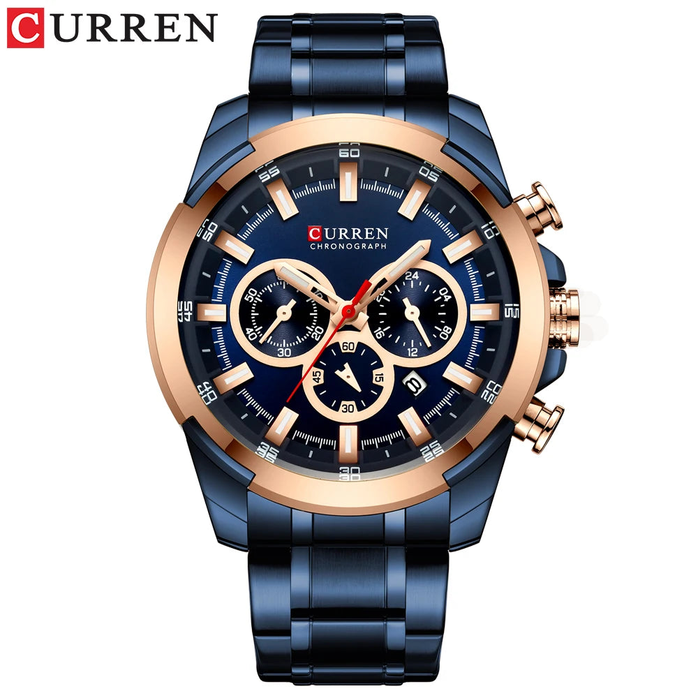 Relógio de pulso desportivo casual Curren com bracelete em aço inoxidável
