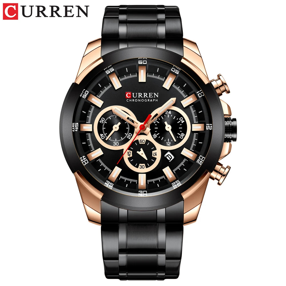 Relógio de pulso desportivo casual Curren com bracelete em aço inoxidável
