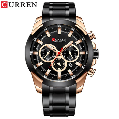 Relógio de pulso desportivo casual Curren com bracelete em aço inoxidável