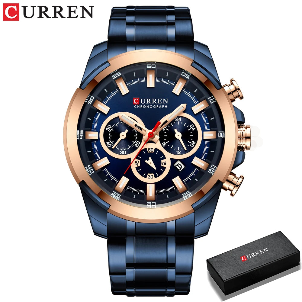 Relógio de pulso desportivo casual Curren com bracelete em aço inoxidável