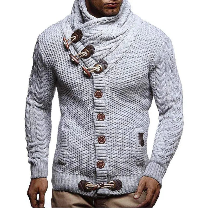 Suéter masculino streetwear gola alta manga longa pulôver de tricô