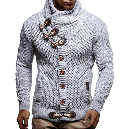 Suéter masculino streetwear gola alta manga longa pulôver de tricô