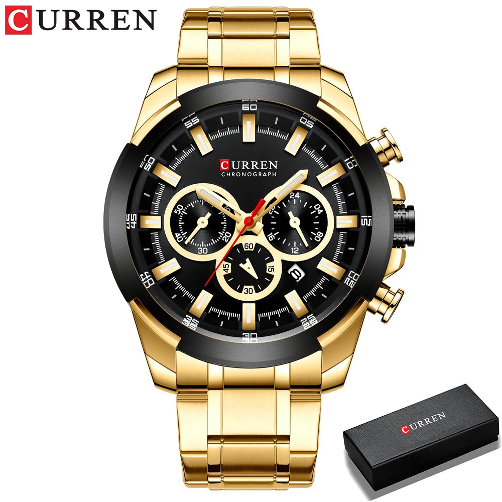 Relógio de pulso desportivo casual Curren com bracelete em aço inoxidável